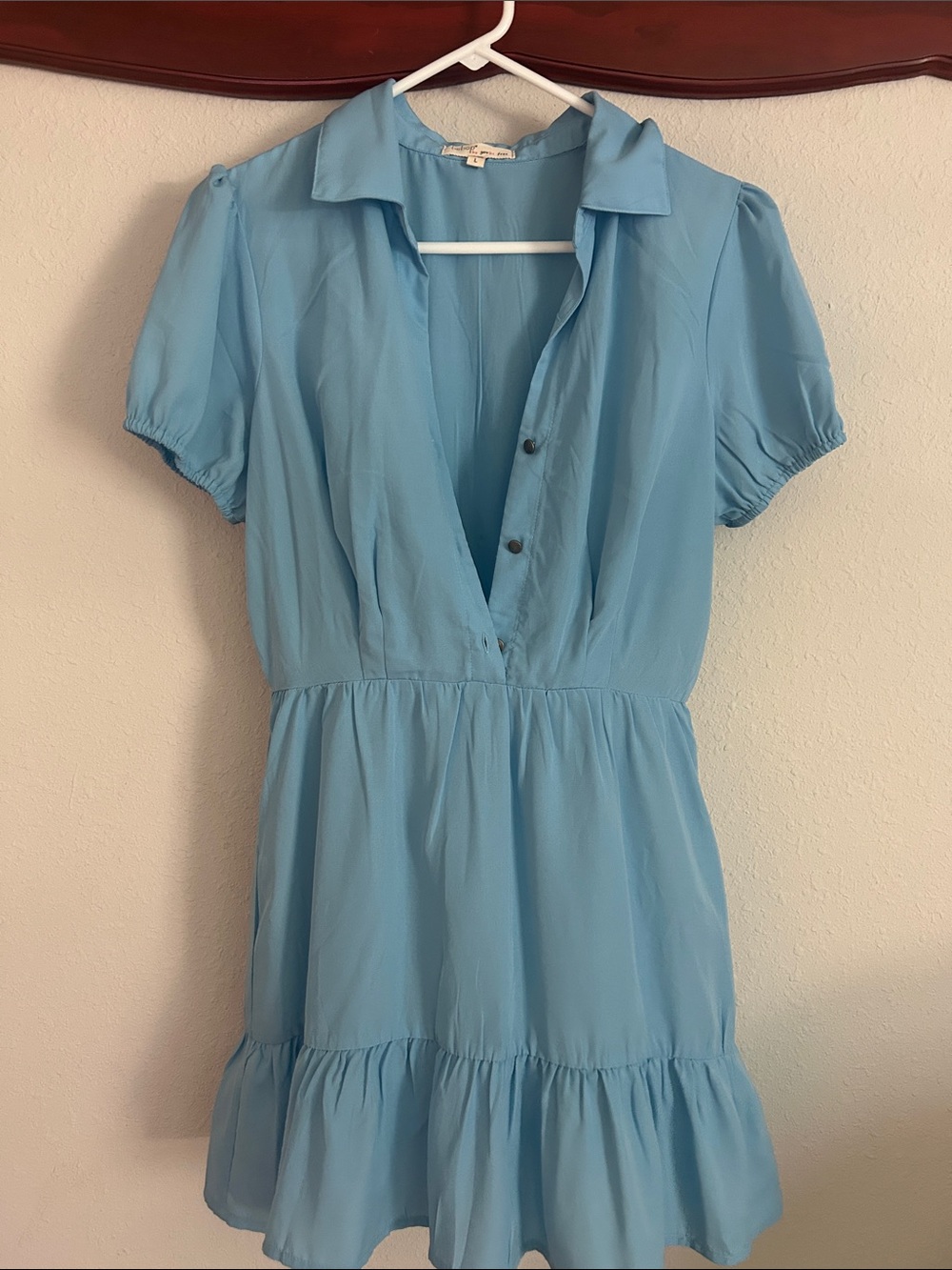 BeBop Powder Blue Collared Tiered Mini Dress